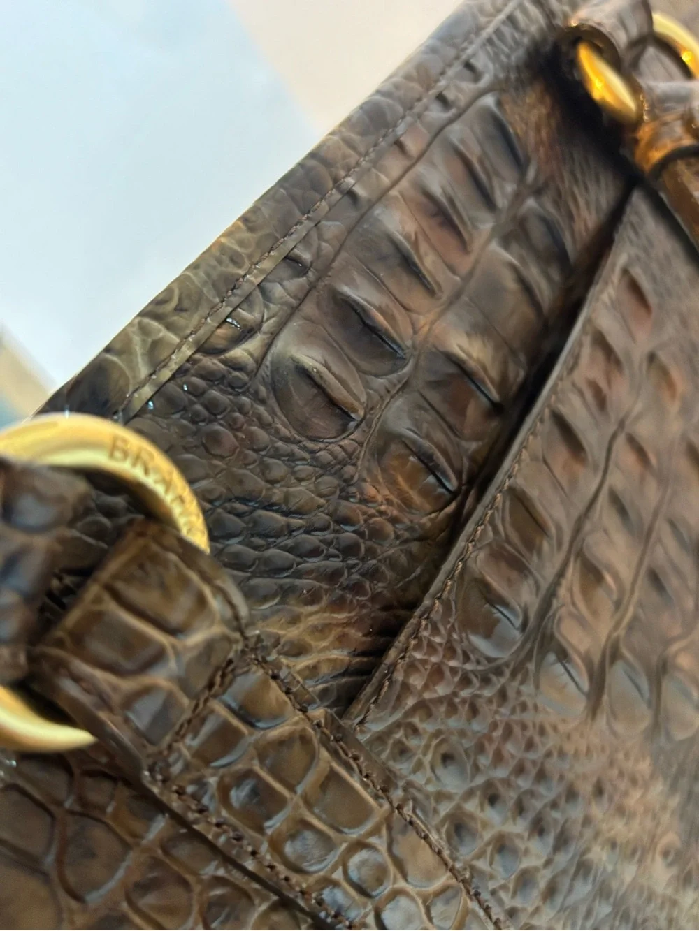 Brahmin Metallic Brown Croc-Embossed Tote